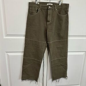PacSun Green Straight Leg Jeans with Moto-Style Details